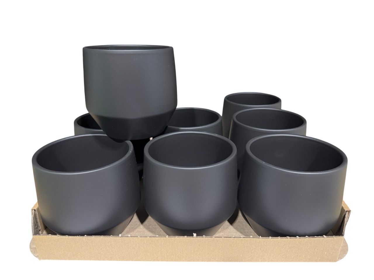 Keramik Übertopf,, Ø12 cm, H11,5 cm, anthrazit matt; 9 Stück im Tray