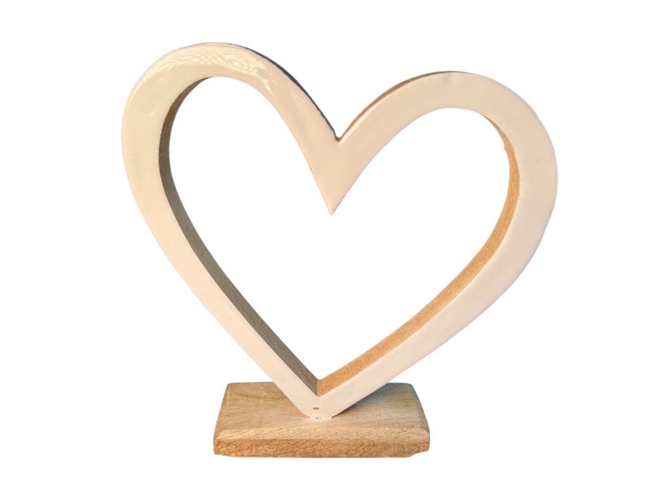 Herz zum hinstellen ausgeschnitten aus Mango Holz / weiß glasiert; 23x5 cm, H24,5 cm