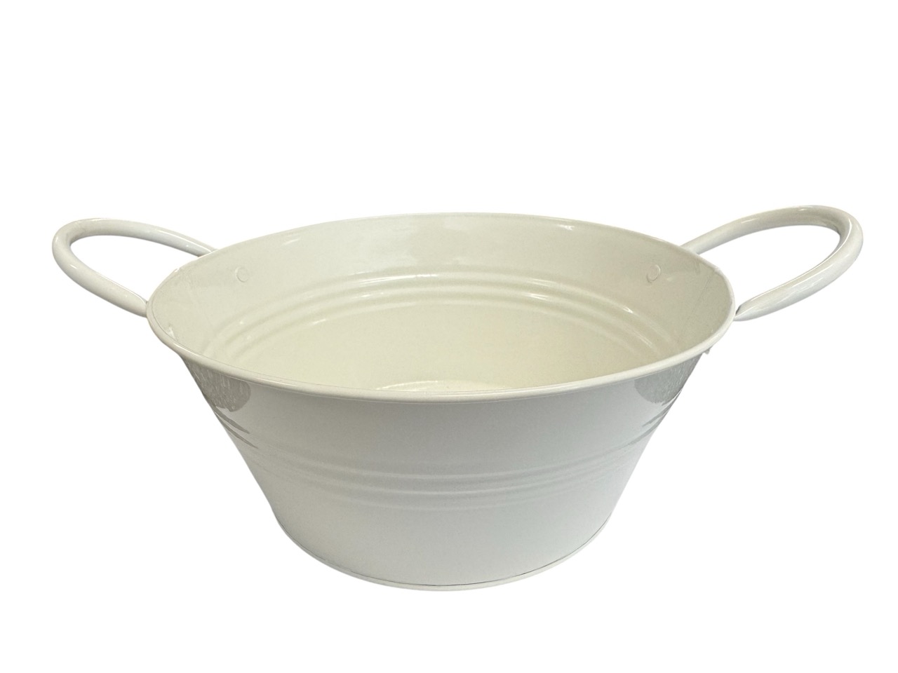 Zinkschale rund, creme mit Henkel; 24x24cm, H11cm