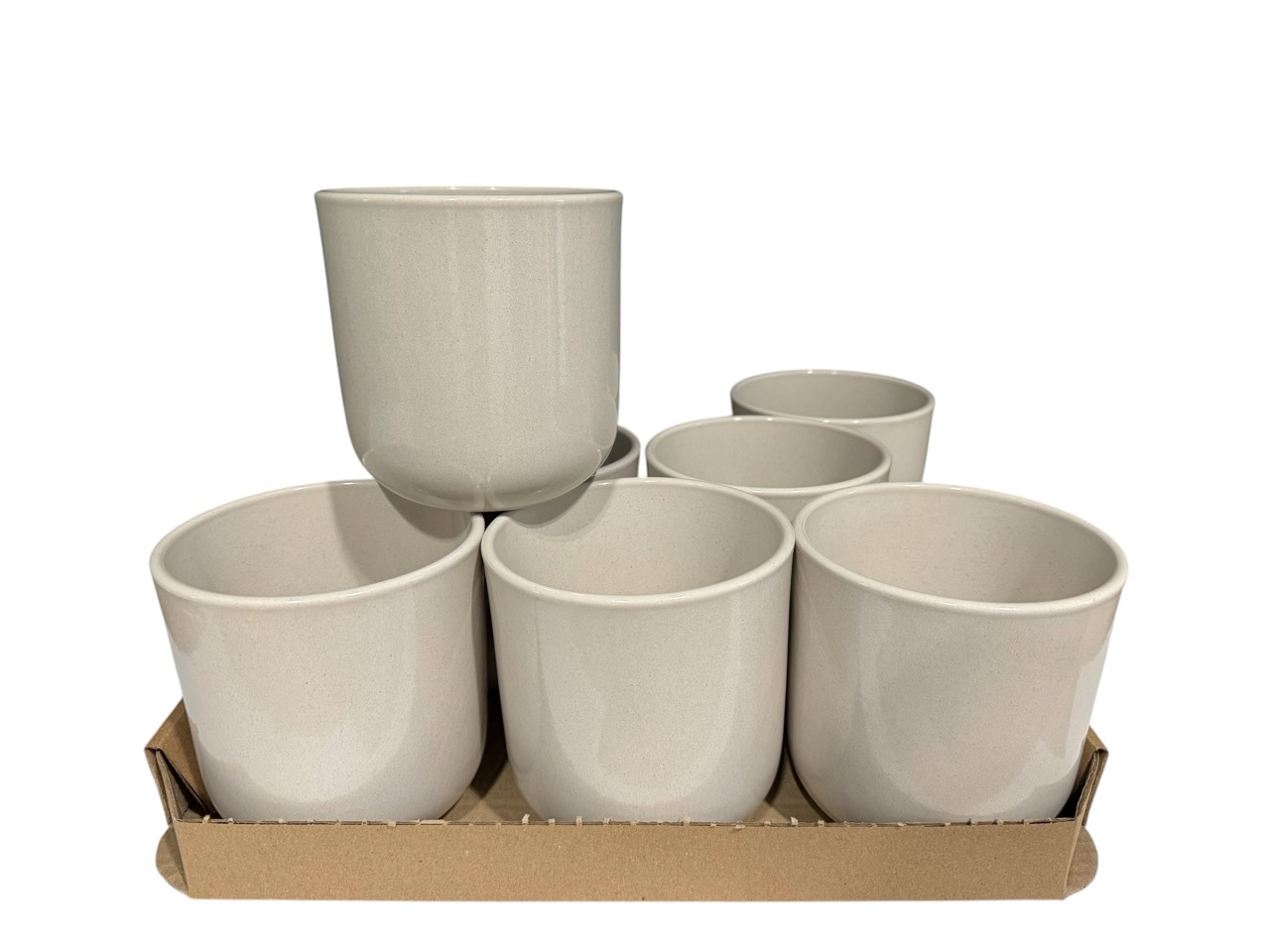 Keramik ***Orchideentopf***, Ø13 cm, H13 cm, hochwertige creme Lasur; 8 Stück im Tray