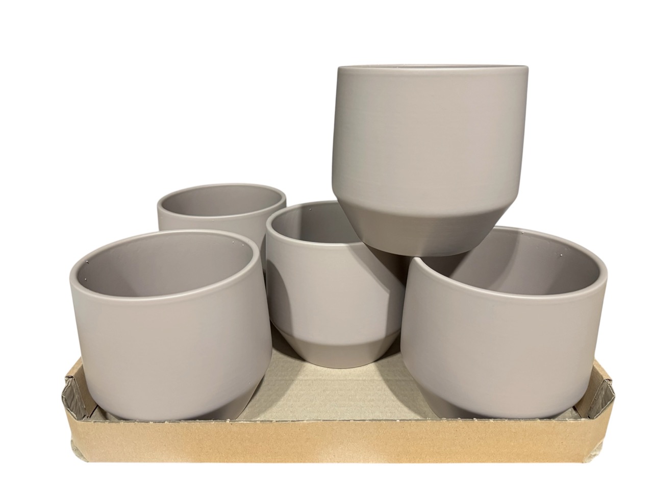 Keramik Übertopf,, Ø14 cm, H12,5 cm, taupe matt; 6 Stück im Tray