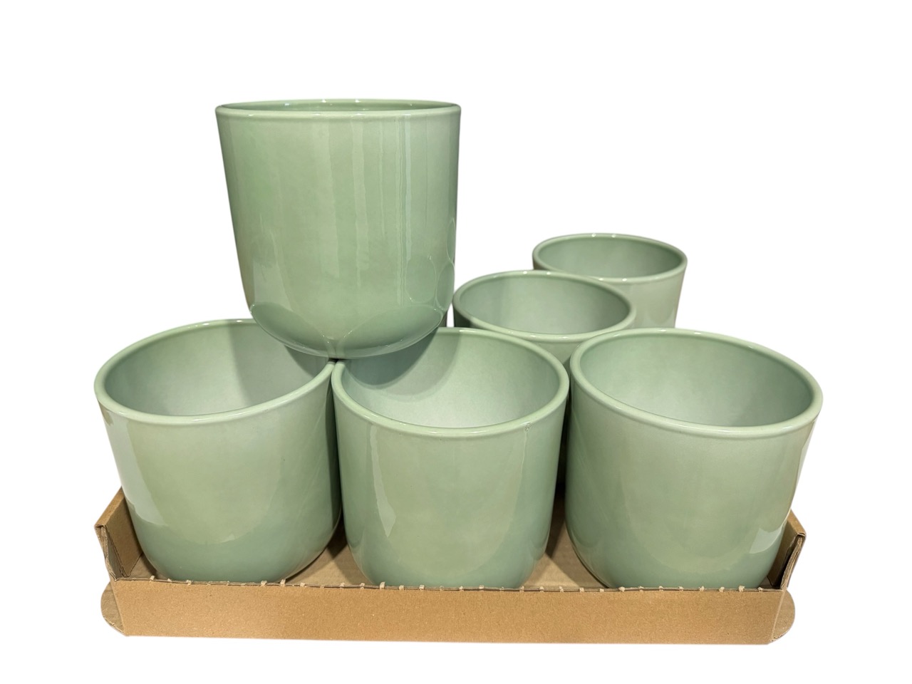 Keramik ***Orchideentopf***, Ø13 cm, H13 cm, hochwertige salbeigrün Lasur; 8 Stück im Tray