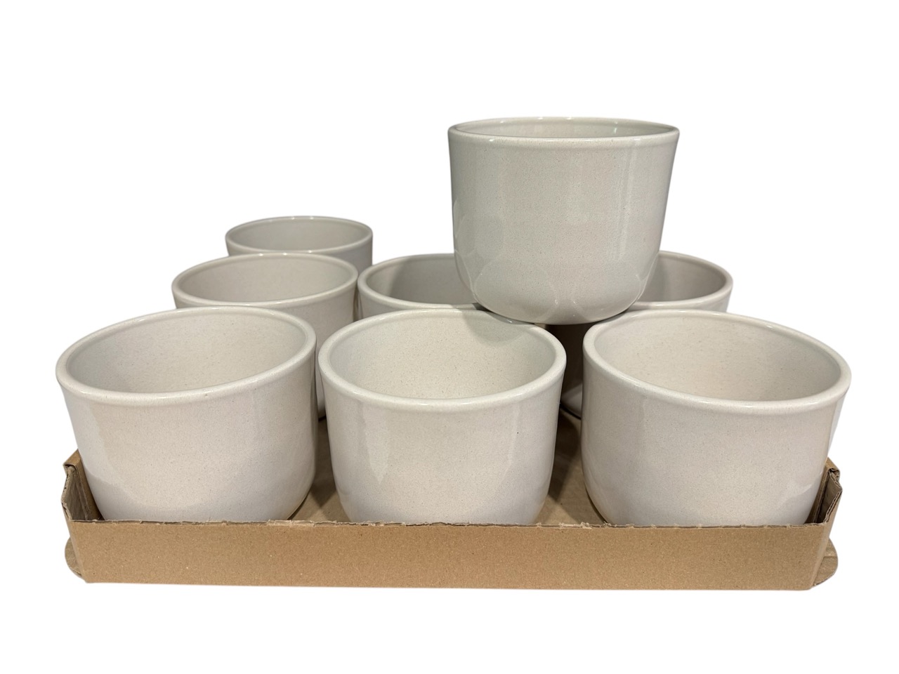 Keramik Übertopf, Ø12 cm, H10 cm, hochwertige creme Lasur; 9 Stück im Tray