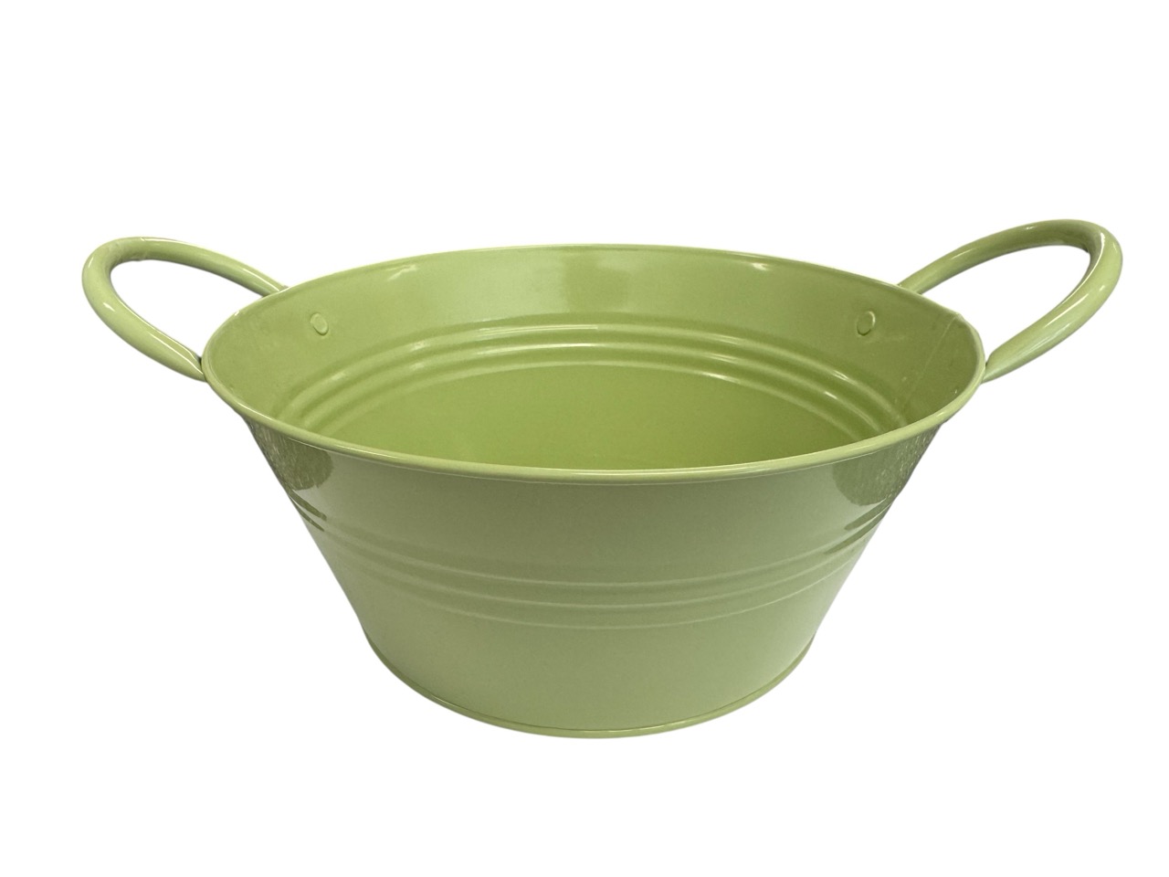 Zinkschale rund, grün mit Henkel; 24x24cm, H11cm