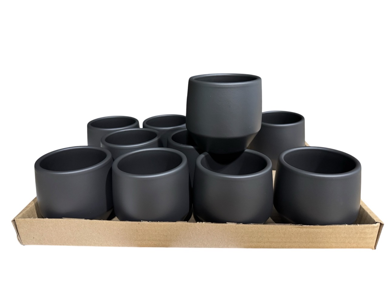 Keramik Übertopf,, Ø8 cm, H8 cm, anthrazit matt; 11 Stück im Tray