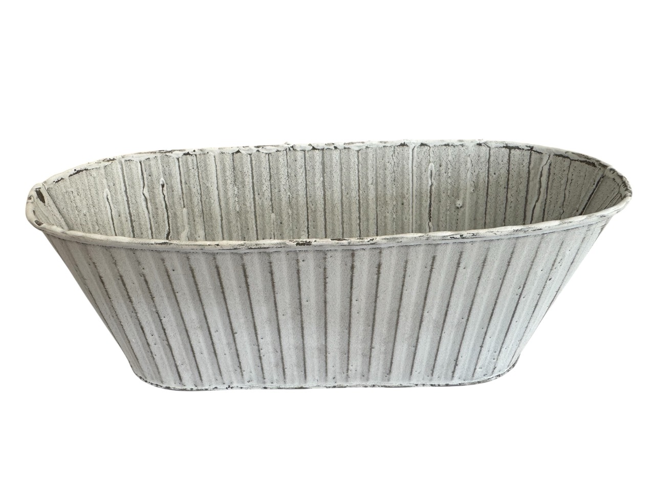 Zinkschale oval weiß gewaschen; 26x11cm, H10cm