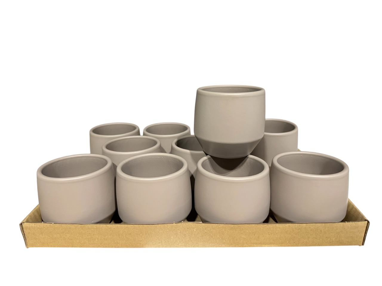 Keramik Übertopf, Ø8 cm, H8 cm, taupe matt; 11 Stück im Tray