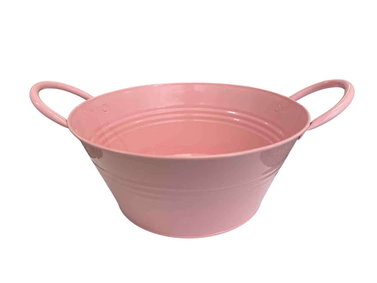 Zinkschale rund, pink mit Henkel; 24x24cm, H11cm