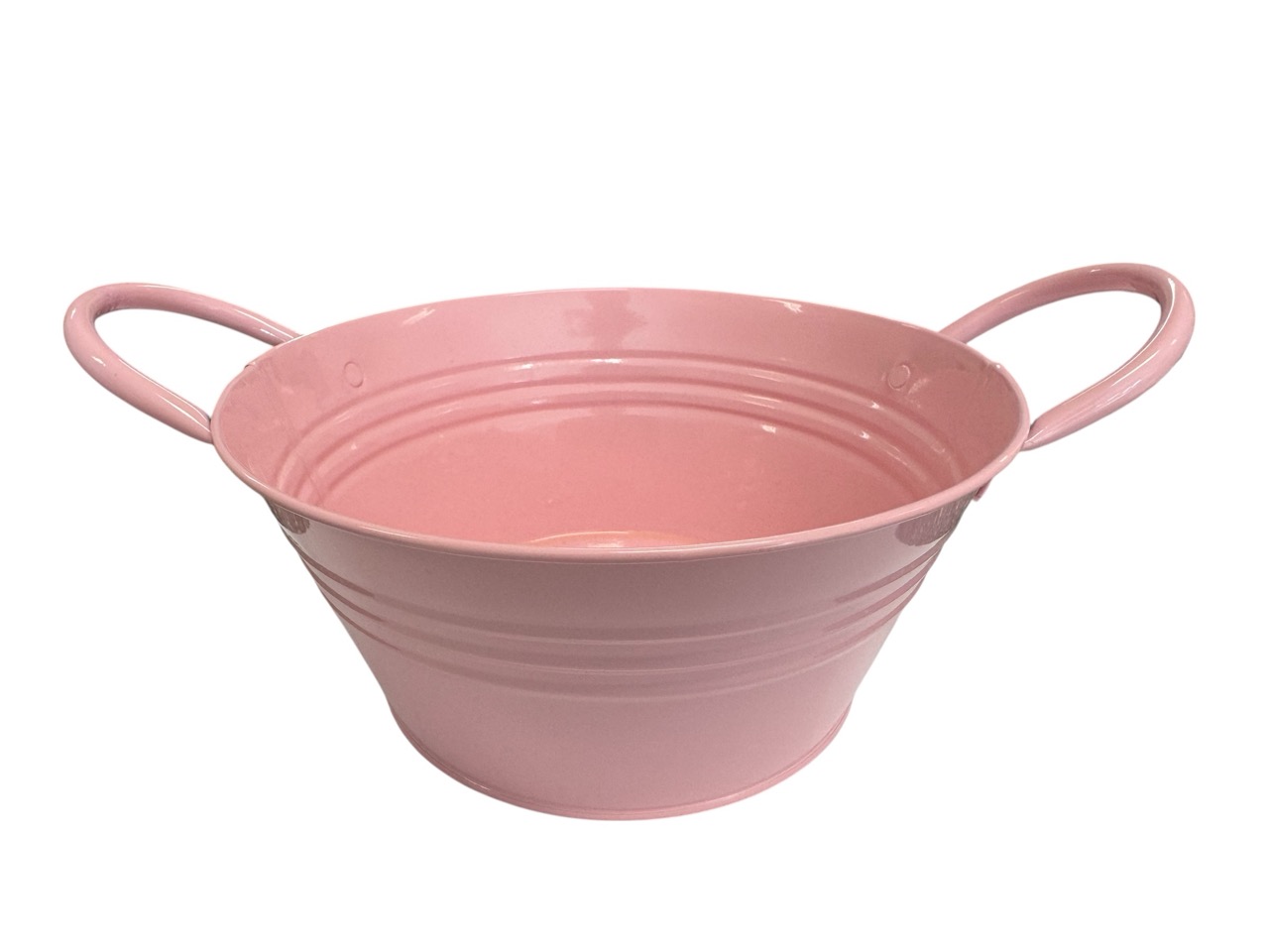 Zinkschale rund, pink mit Henkel; 22x22cm, H10cm