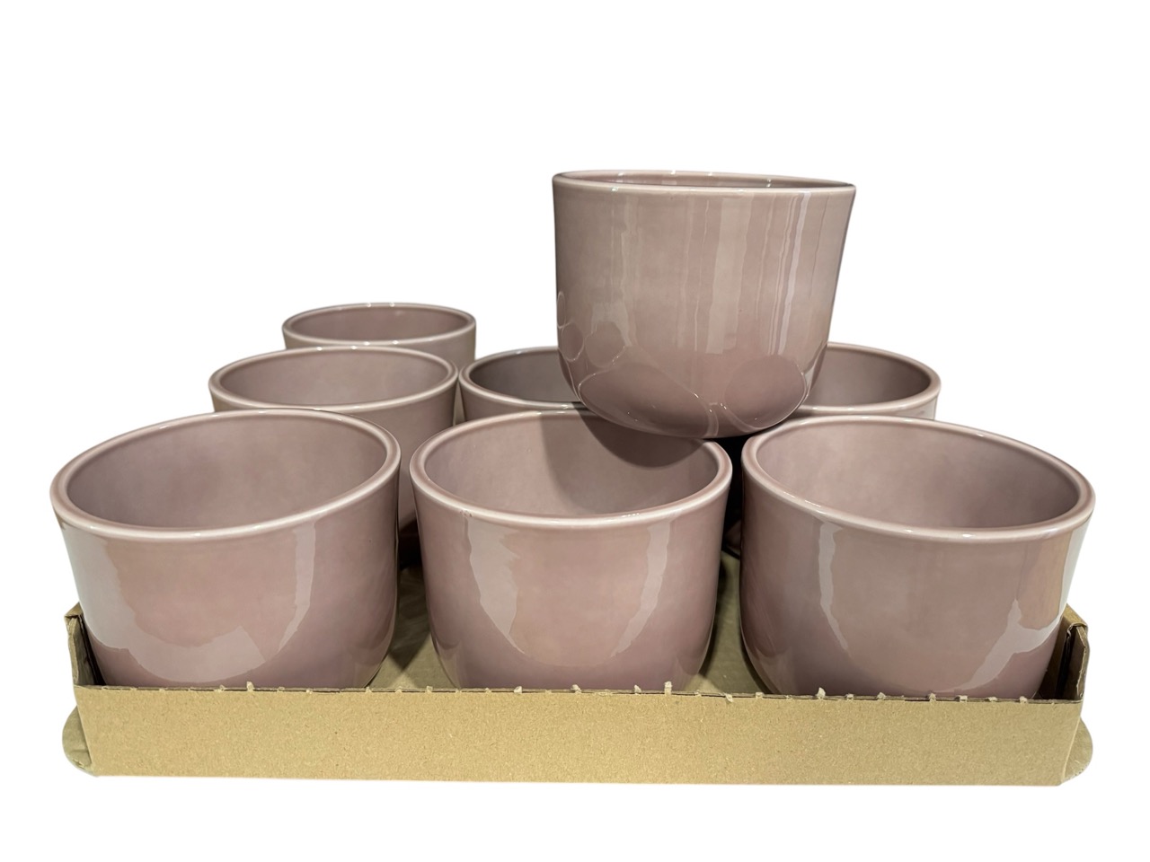 Keramik Übertopf, Ø12 cm, H10 cm, hochwertige melange Lasur; 9 Stück im Tray