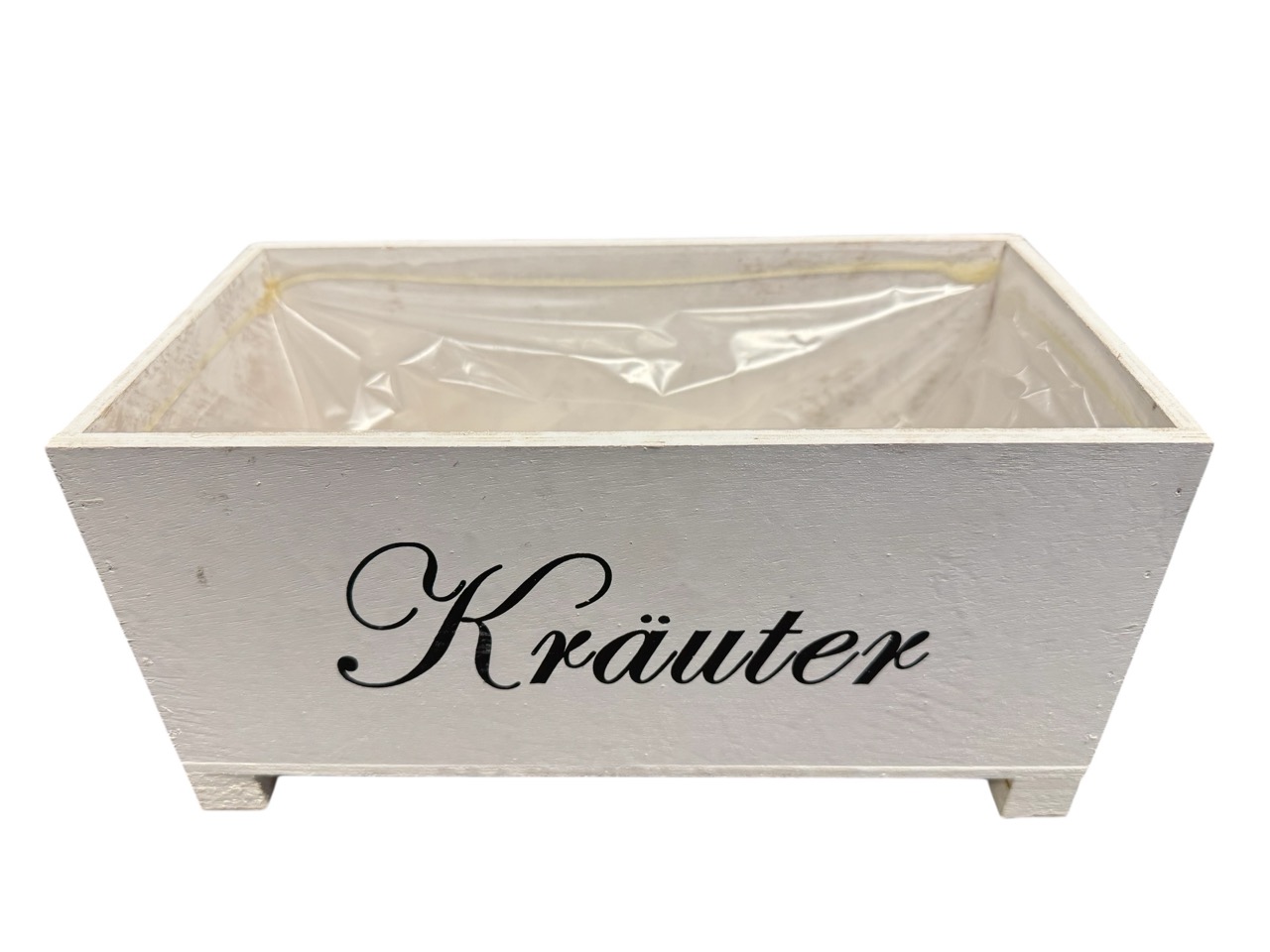 Pflanzkiste mit Folie "Kräuter", weiß; 29x15, H14 cm