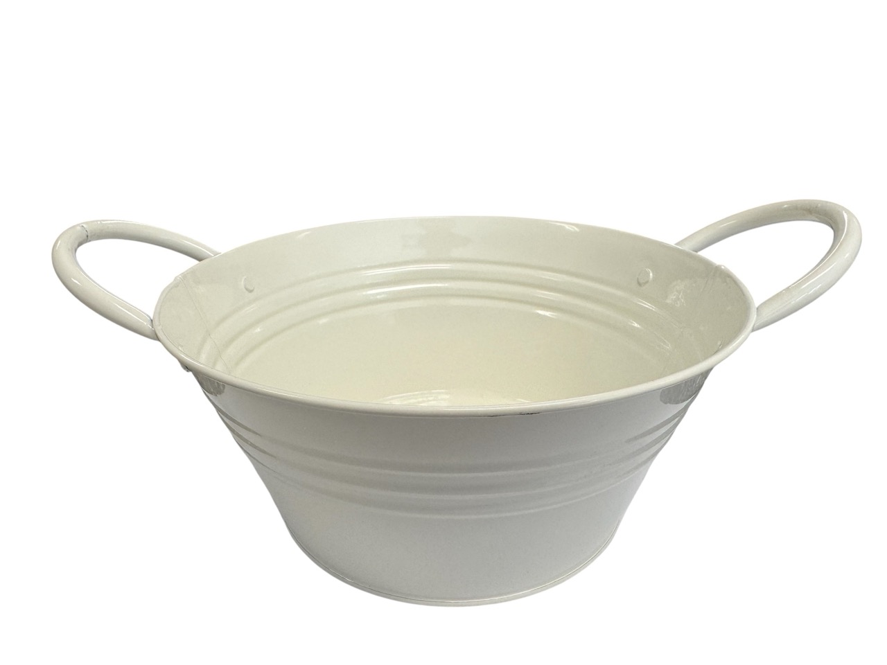 Zinkschale rund, creme mit Henkel; 22x22cm, H10cm