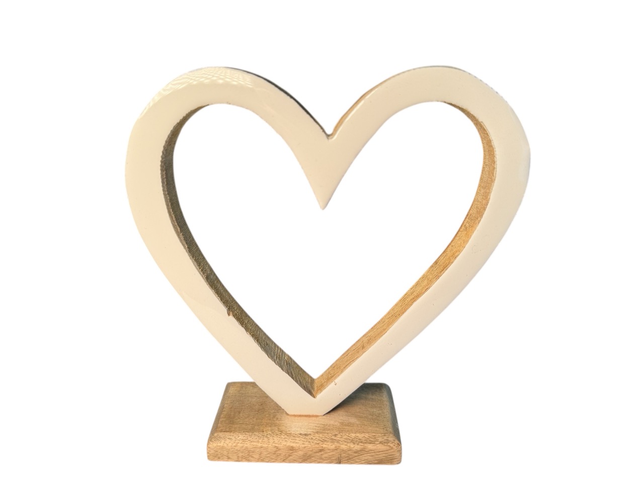 Herz zum hinstellen ausgeschnitten aus Mango Holz / weiß glasiert; 19x5 cm, H21 cm