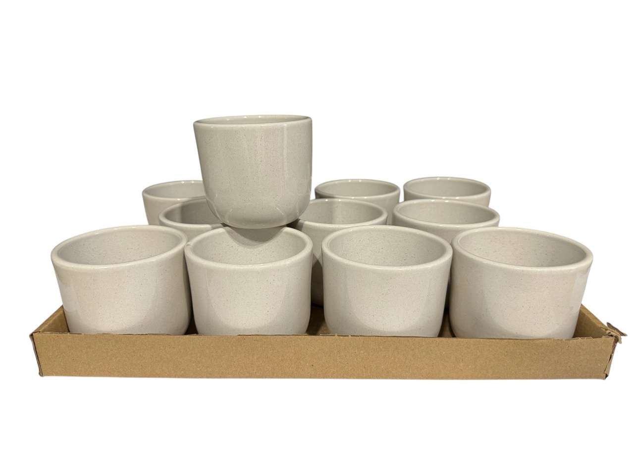 Keramik Übertopf, Ø8 cm, H7,5 cm, hochwertige creme Lasur; 12 Stück im Tray