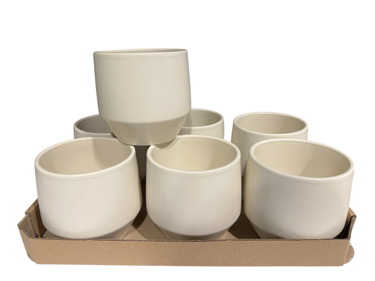 Keramik Übertopf,, Ø12 cm, H11,5 cm, antik-weiß; 9 Stück im Tray