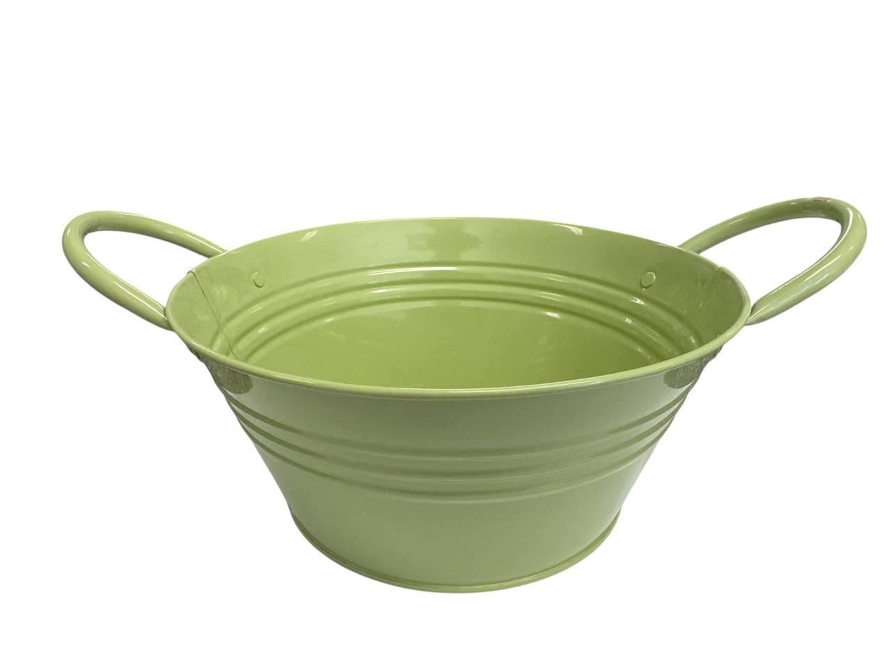 Zinkschale rund, grün mit Henkel; 22x22cm, H10cm