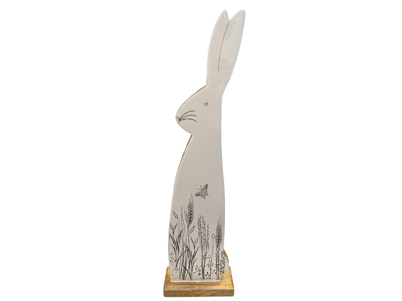 Osterhase aus Mango Holz weiß glasiert / natur, Wiesenlook; 12,5x5 cm, H51 cm