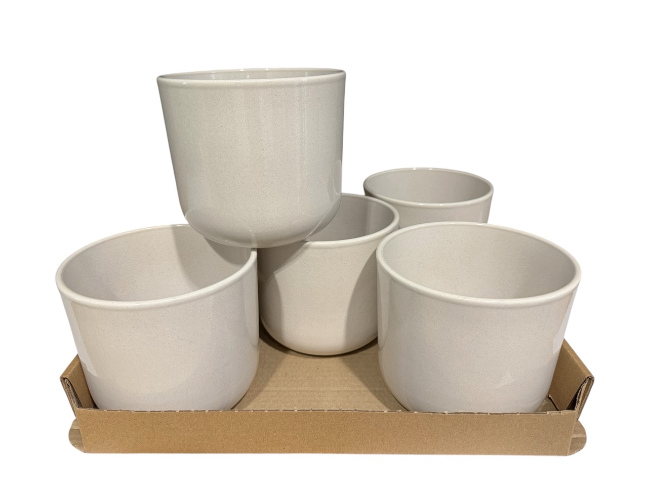 Keramik Übertopf, Ø14 cm, H12,5 cm, hochwertige creme Lasur; 6 Stück im Tray
