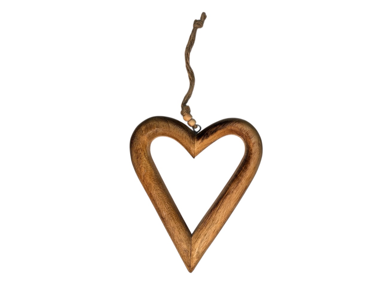 Herz zum Hängen ausgeschnitten aus Mango Holz; 14x1,5 cm, H16 cm