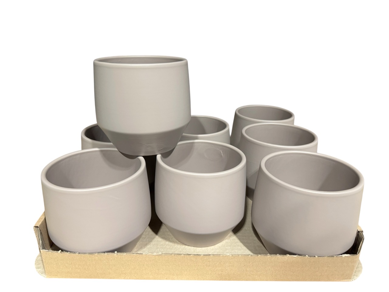 Keramik Übertopf,, Ø12 cm, H11,5 cm, taupe matt; 9 Stück im Tray