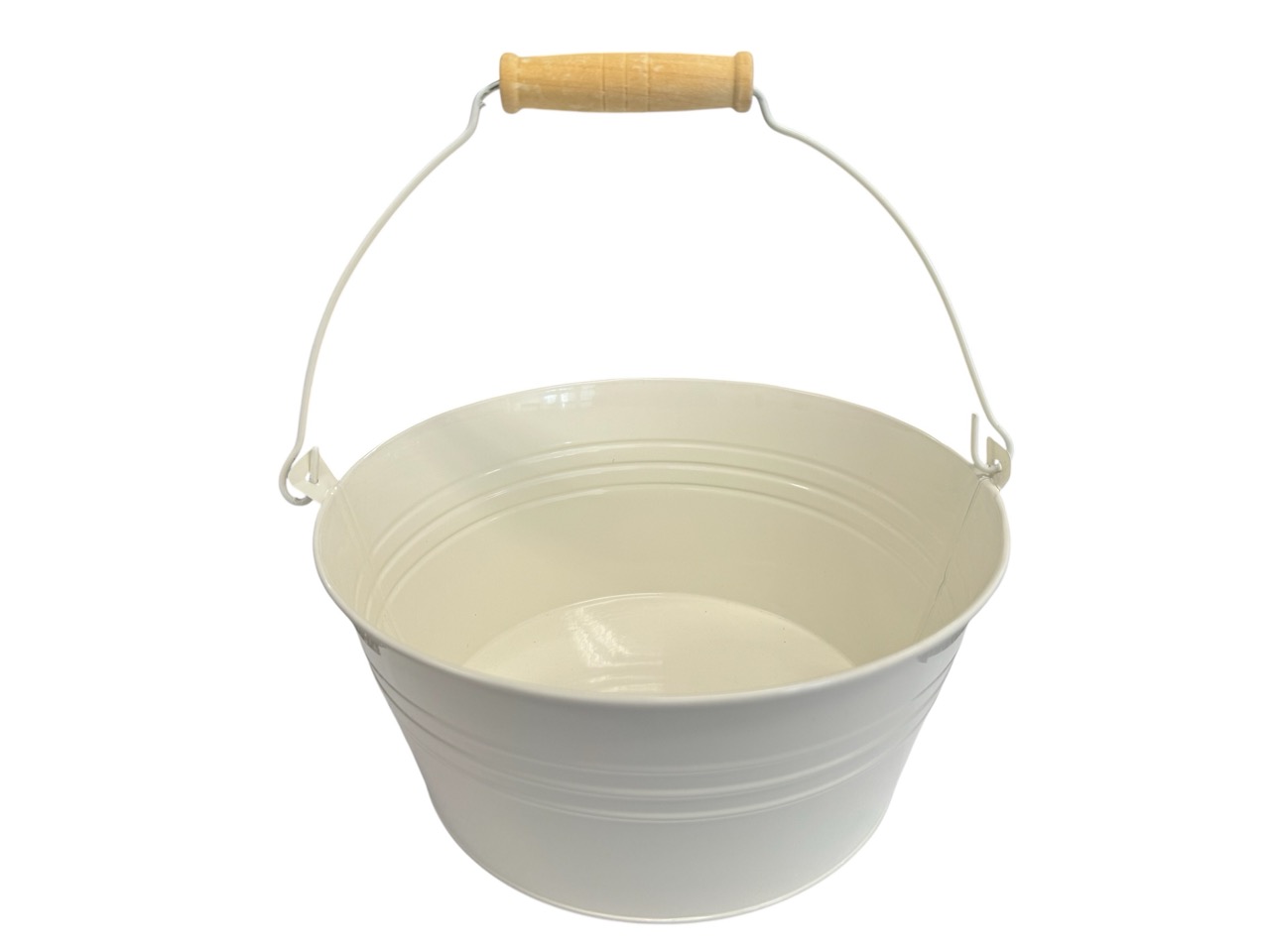 Zinkschale rund, creme mit Henkel; 21x21 cm, H10 cm