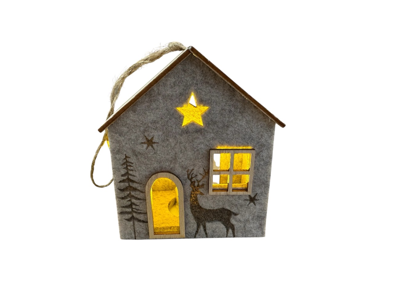 Haus Kulata mit Hirsch 3D LED, beige, 11x10x6 cm; Box mit 3 Stück