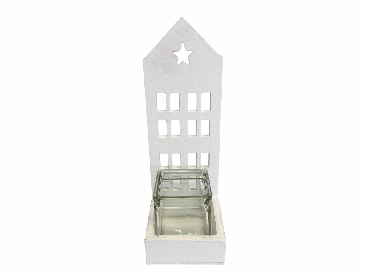 Holzhaus mit Galsquader weiß; 20x7x7cm