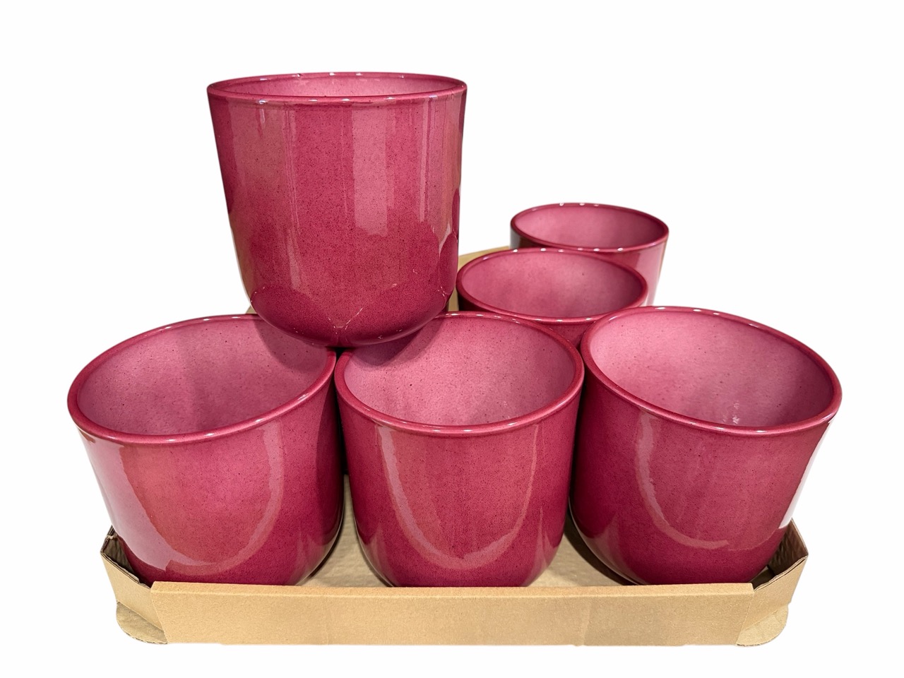 Keramik ***Orchideentopf***, Ø13 cm, H13 cm, hochwertige bordeaux Lasur; 8 Stück im Tray