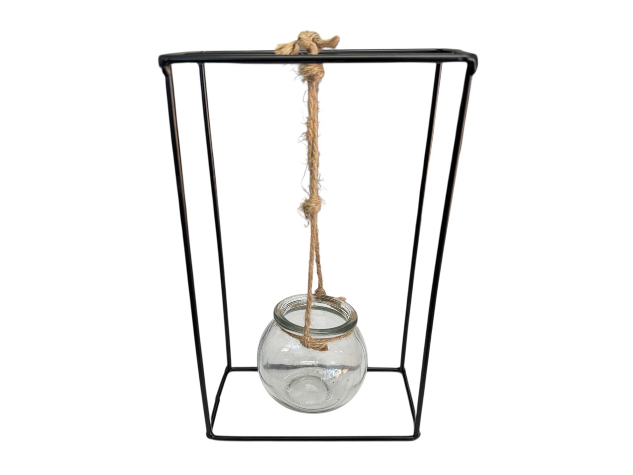 Metallrahmen mit 1 hängenden Glas schwarz / natur; 15x7,5 cm, H25 cm, Gläser: 6x6 cm, H6,5 cm