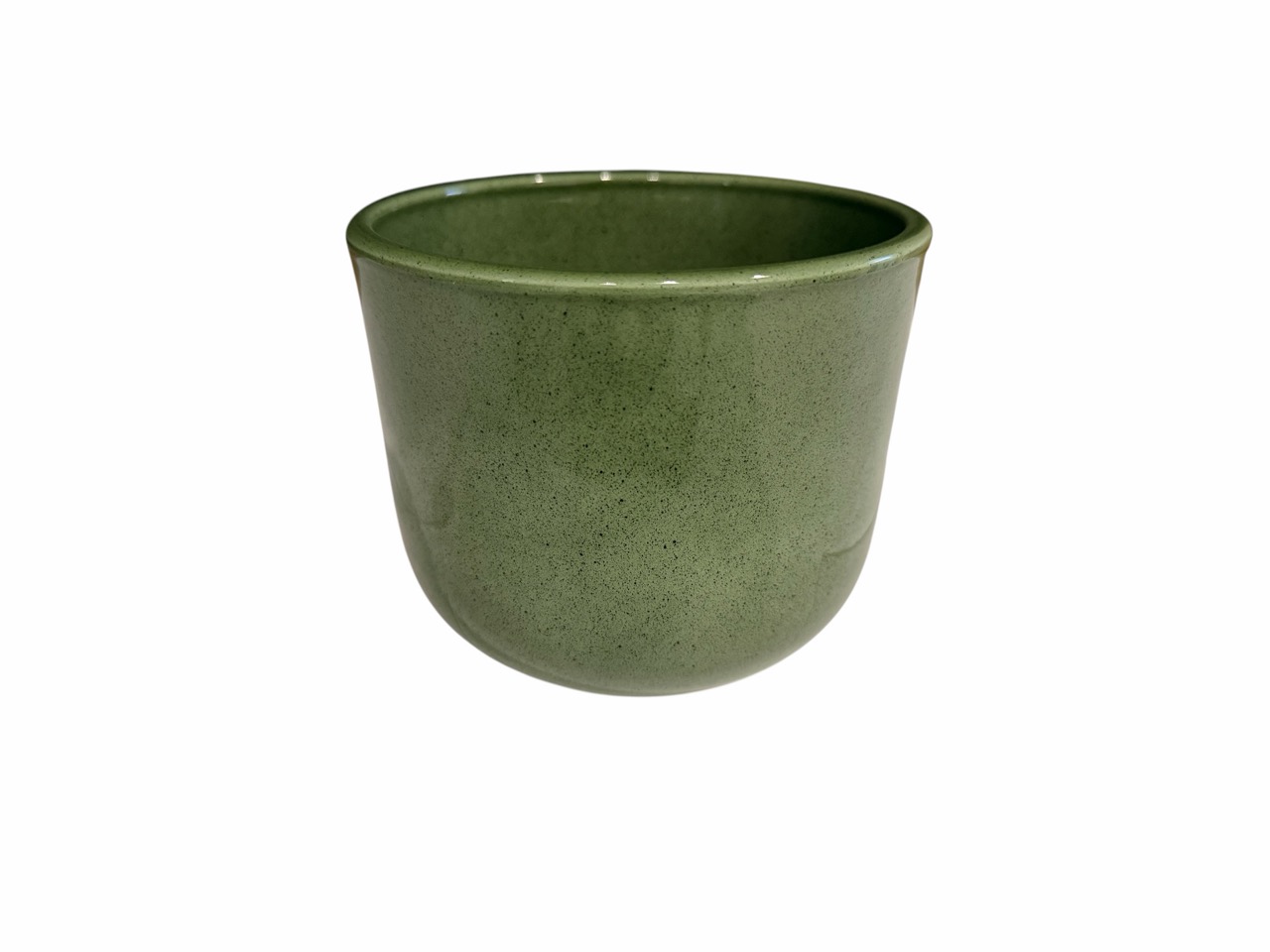 Keramik Übertopf, Ø12 cm, H10 cm, hochwertige laubgrün Lasur; 9 Stück im Tray