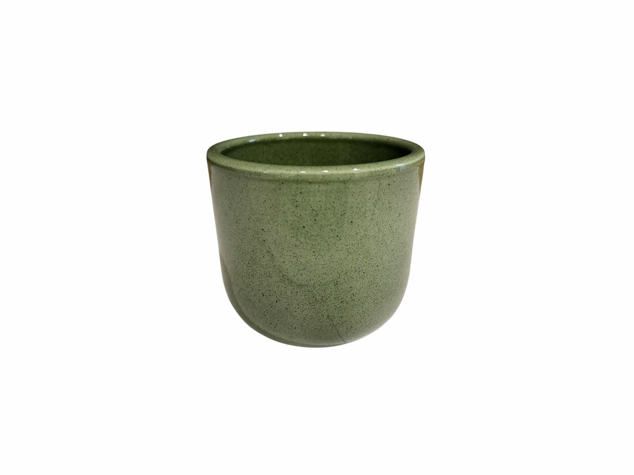 Keramik Übertopf, Ø8 cm, H7,5 cm, hochwertige laubgrün Lasur; 12 Stück im Tray
