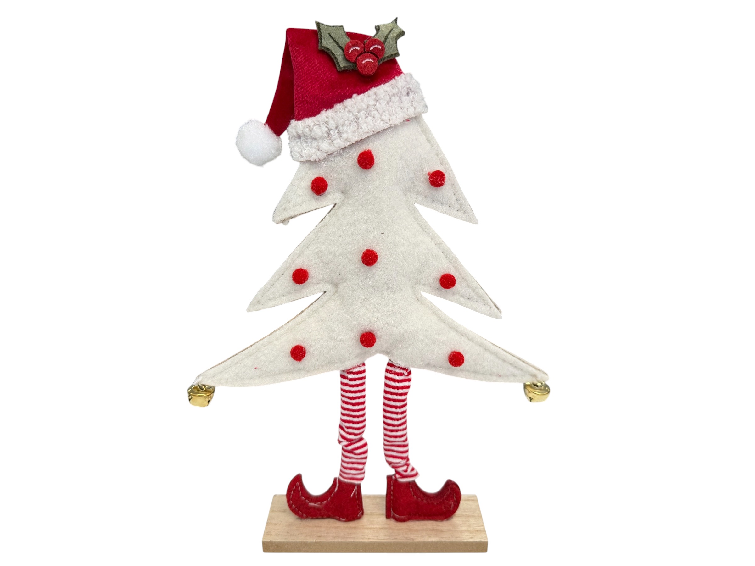 Baum auf Beinen mit Santamütze, creme-rot, Filz, Box mit 2 Stück; 28x19x4 cm