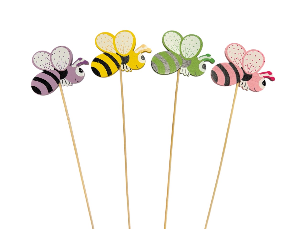 Biene Maja grün, gelb, flieder, rosa, Packung 32 Stück; 6 cm, 50 cm Stab