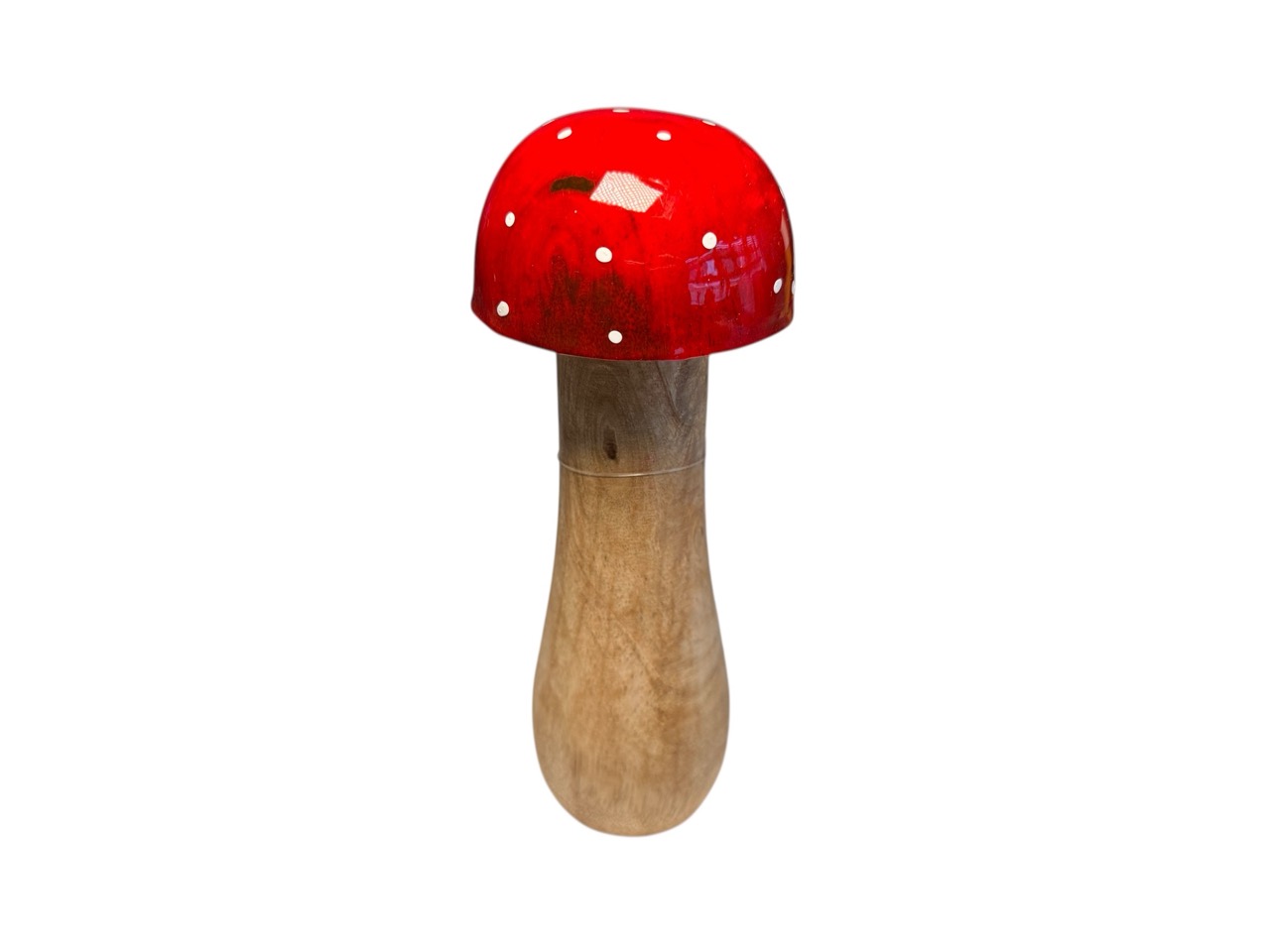 Pilz aus Mango Holz rot / weiß glasiert / natur; 8,5x8,5 cm, H20 cm