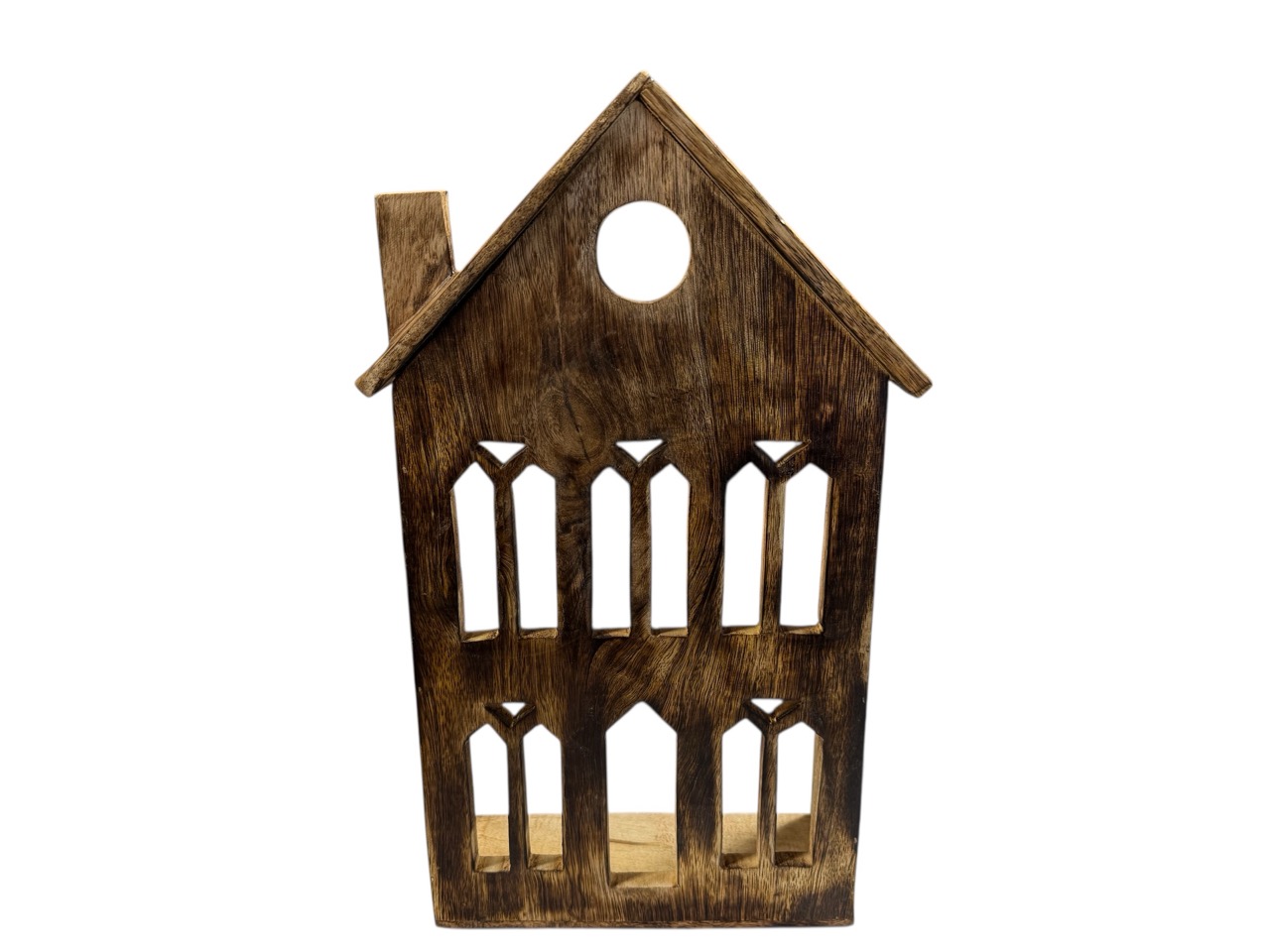 Haus 3D aus Mango Holz angeflammt, natur; 24,5x15,5 cm, H34,5 cm