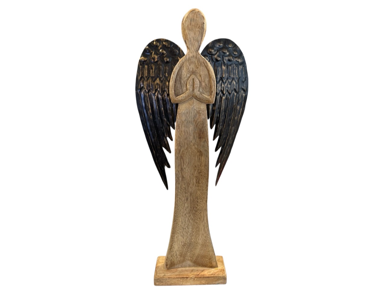 Engel aus Mango Holz mit Metall Flügel; 25x7,5 cm, H62 cm