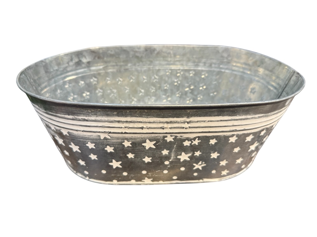Jardiniere Sternchen zink-weiss gewaschen; 30x25 cm, H11 cm