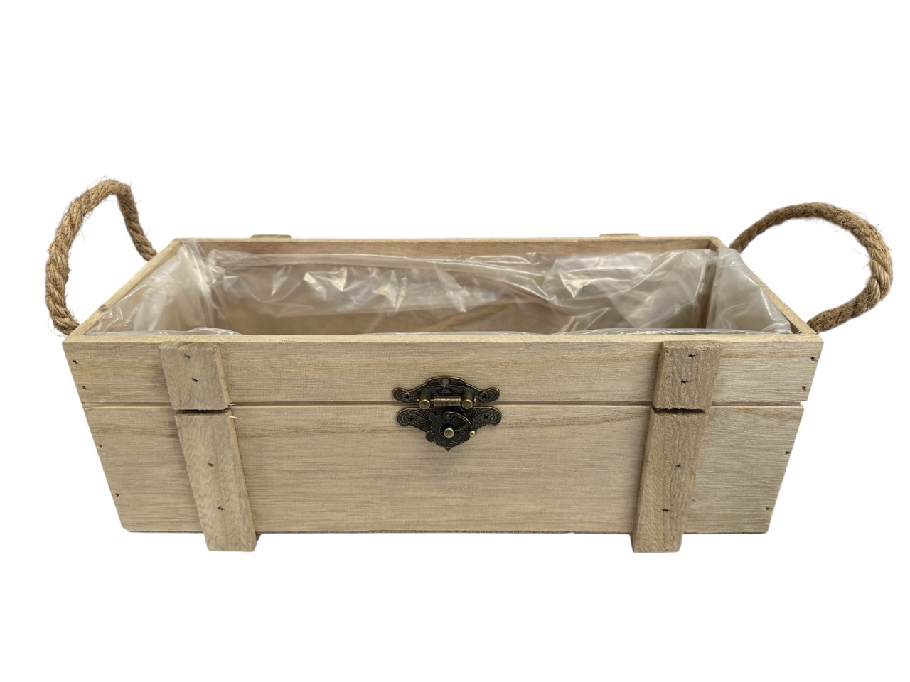 Holzkiste Antique, natur mit Seilen und Folie; 32x13cm, H12cm