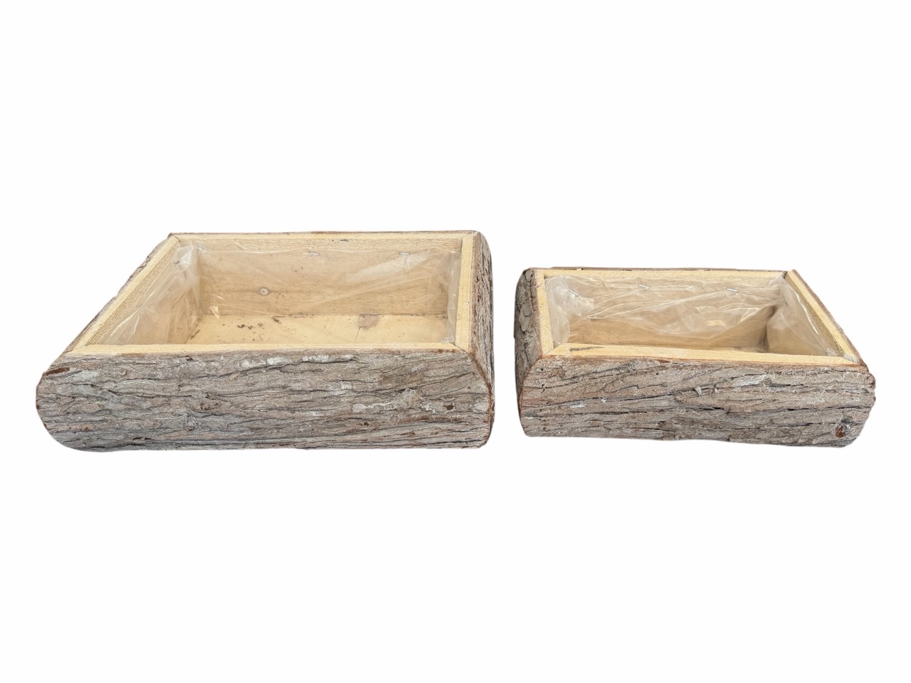 Pflanzkasten aus Pinienrinde, natur, 2er Satz, rechteckig mit Folie; 35x26cm, H10cm