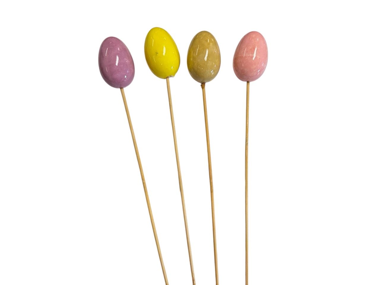 Ei glänzend lackiert rosa, flieder, sand, gelb, Packung 28 Stück; 6 cm, 50 cm Stab