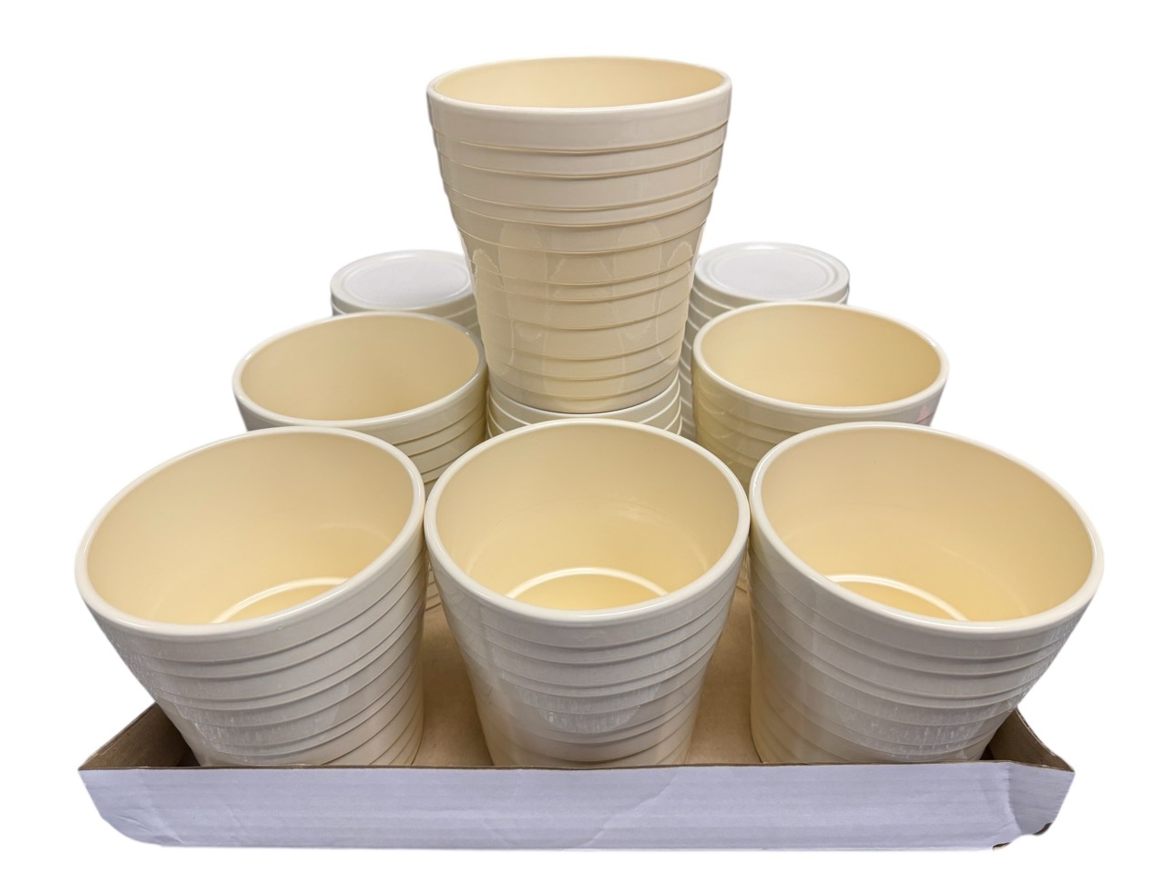 Keramik Topf, Orchideen  creme; 13,3x13,3, H13,8 cm, 9 Stück im Tray