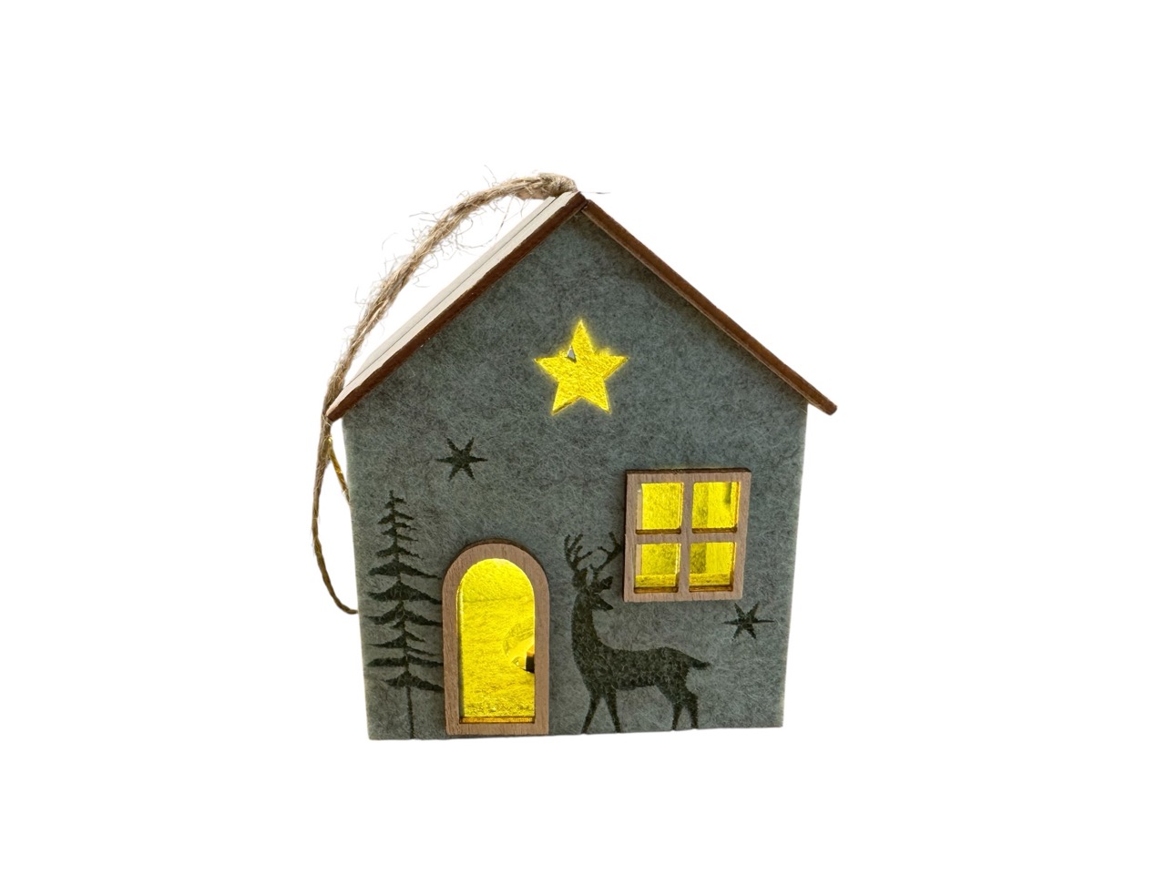 Haus Kulata mit Hirsch 3D LED, salbei, 11x10x6 cm; Box mit 3 Stück