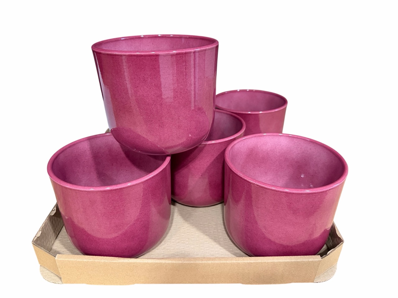 Keramik Übertopf, Ø14 cm, H12,5 cm, hochwertige bordeaux Lasur; 6 Stück im Tray