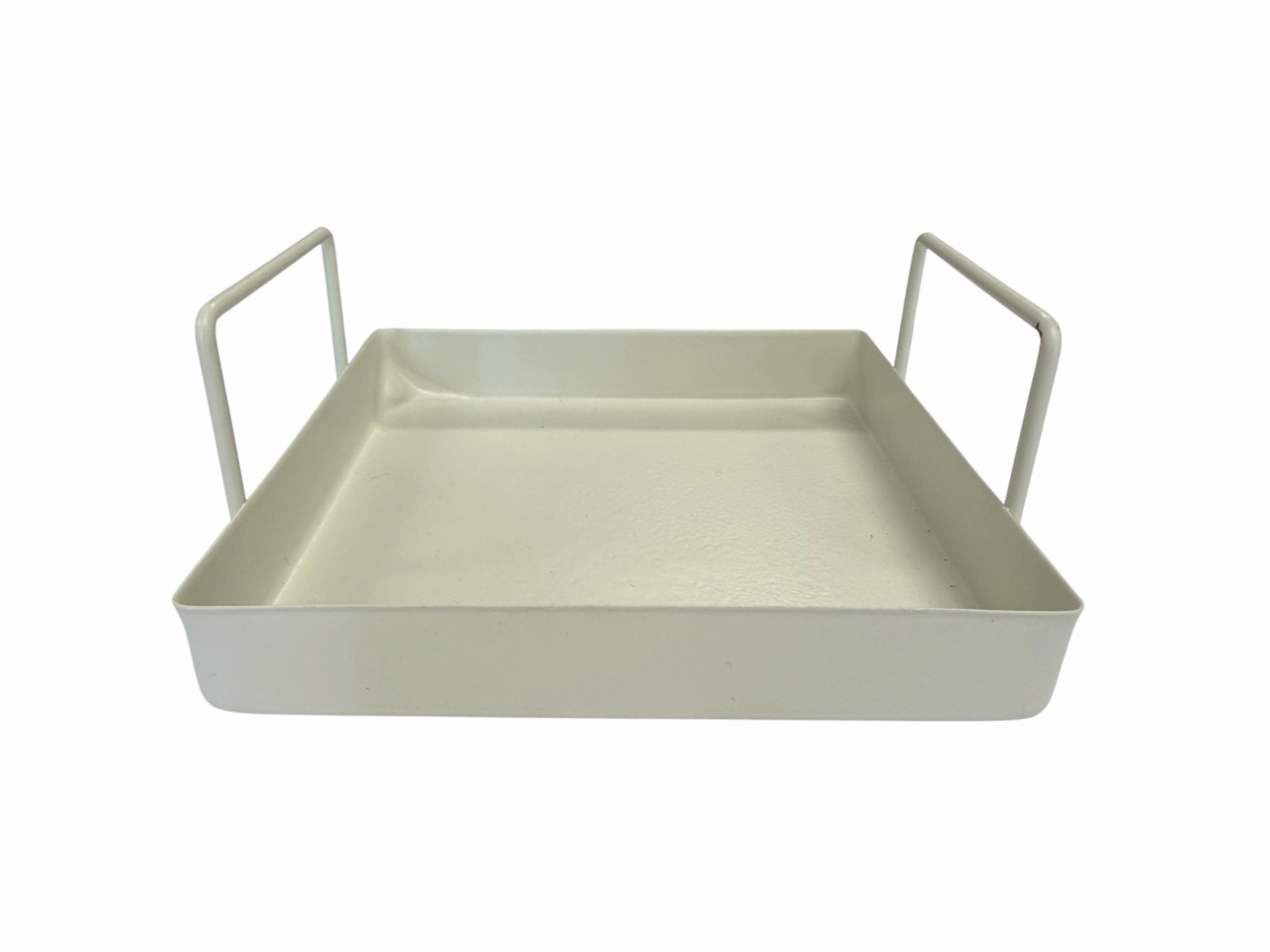 Tablett mit Henkel, creme/weiß, Metall; 15x15cm, H2,5 / 6cm