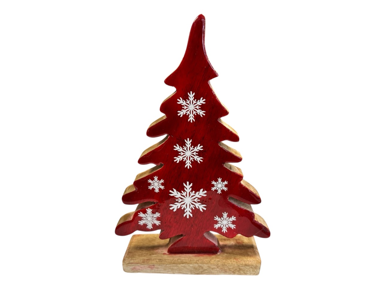 Weihnatsbaum aus Mango Holz rot / weiß glasiert, natur; 17x5 cm, H27 cm