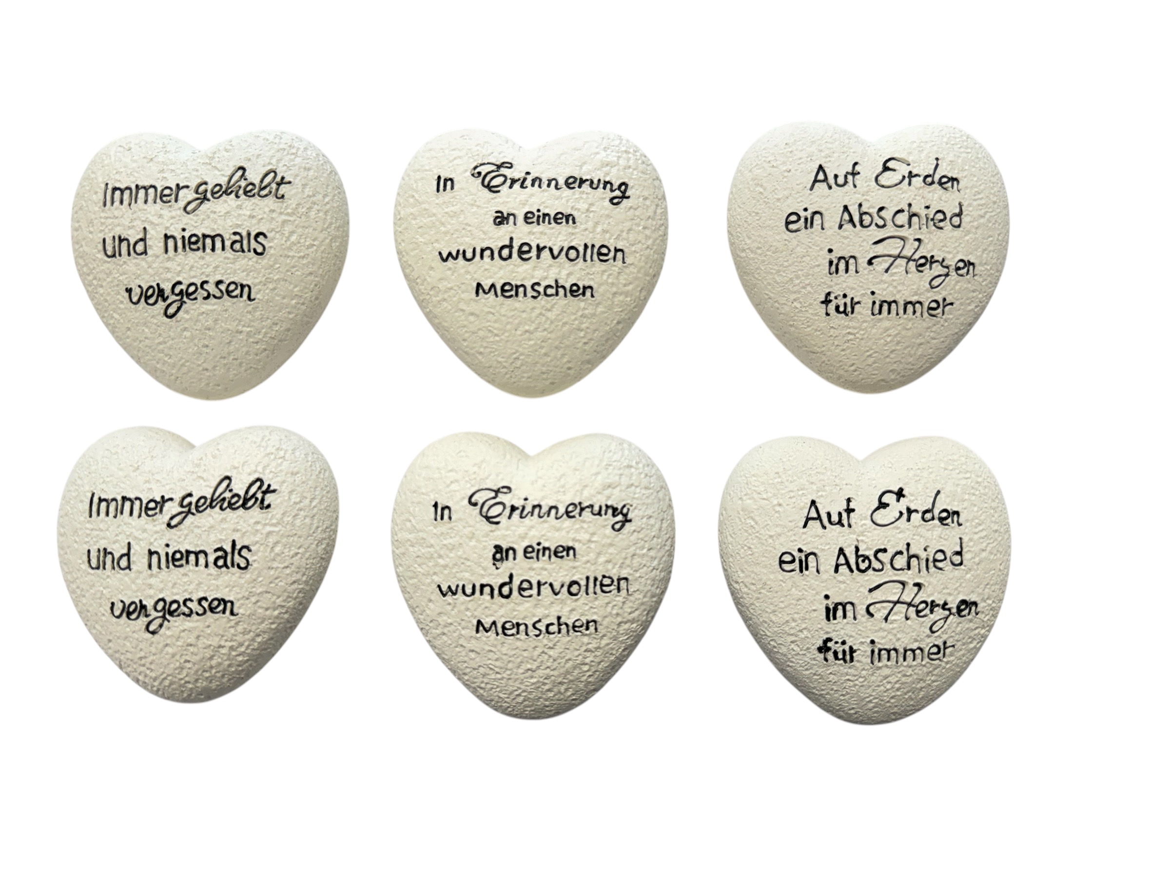 Herz sortiert, Box mit 6 Stück, "In Erinnerung"; "auf Erden", creme; 7,8x7,5x2,8 cm