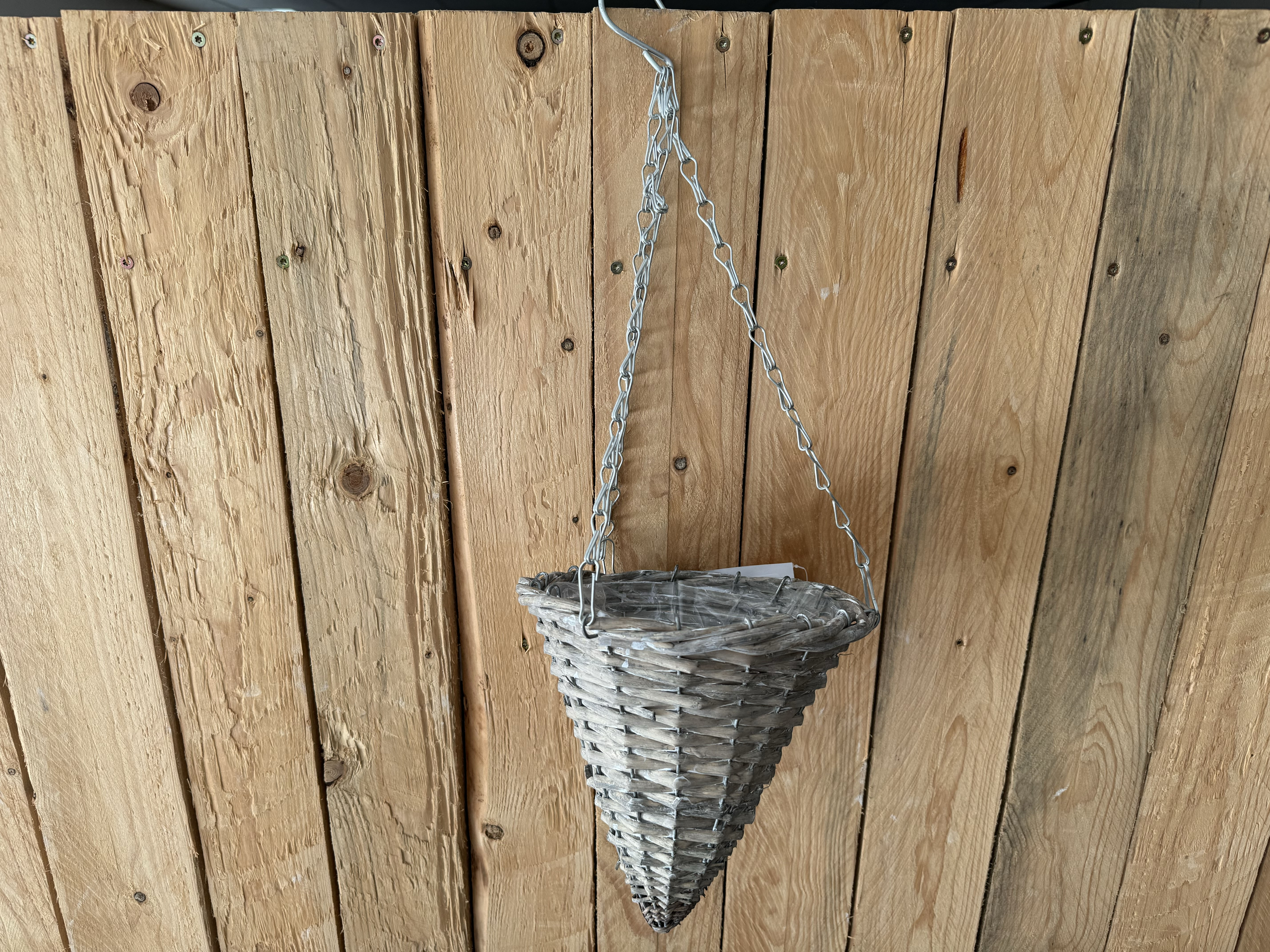 Spitzförmiger Weidenkorb rund zum Hängen grau; 20x20 cm, H21 cm