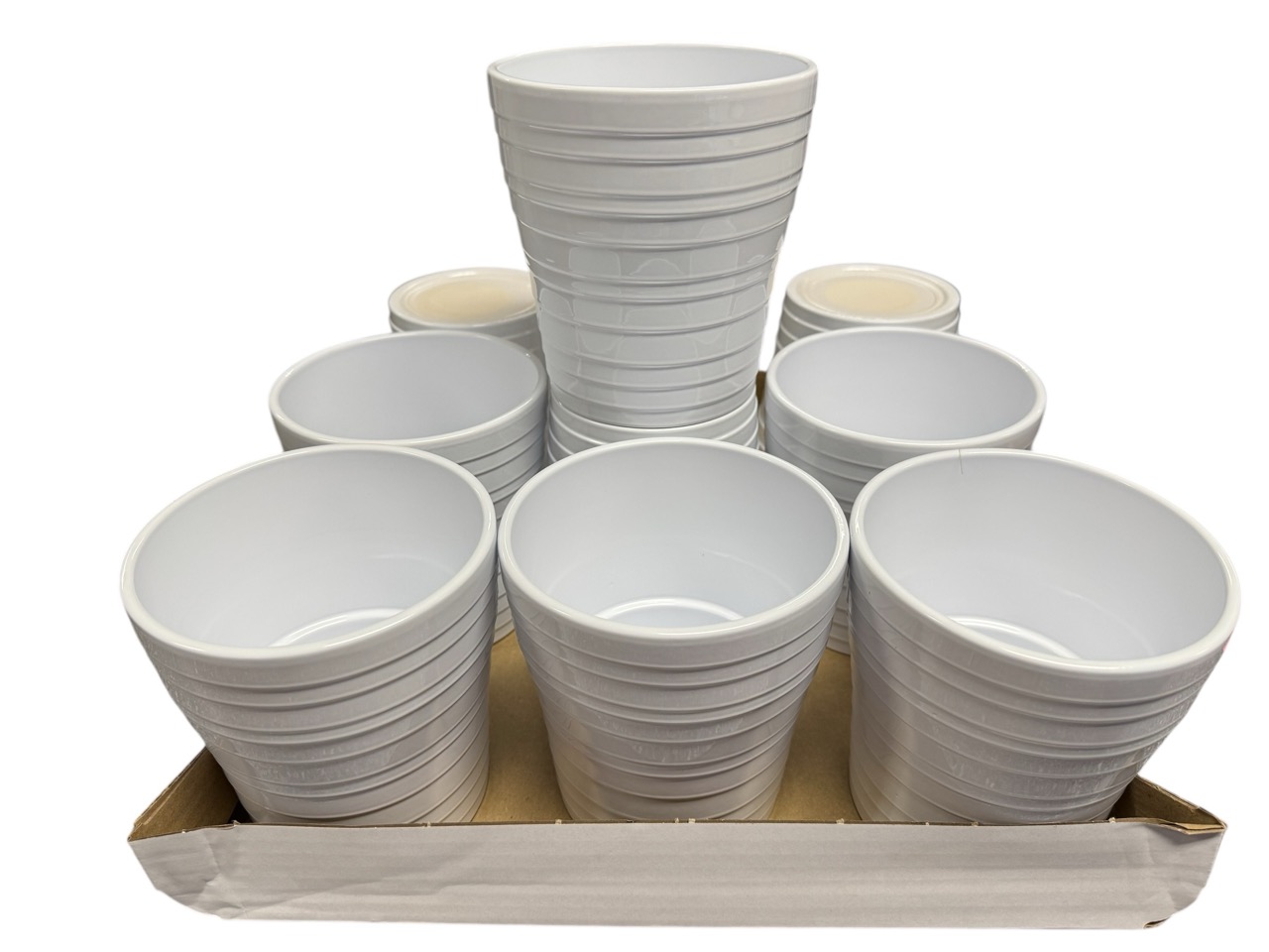 Keramik Topf, Orchideen weiß; 13,3x13,3, H13,8 cm, 9 Stück im Tray