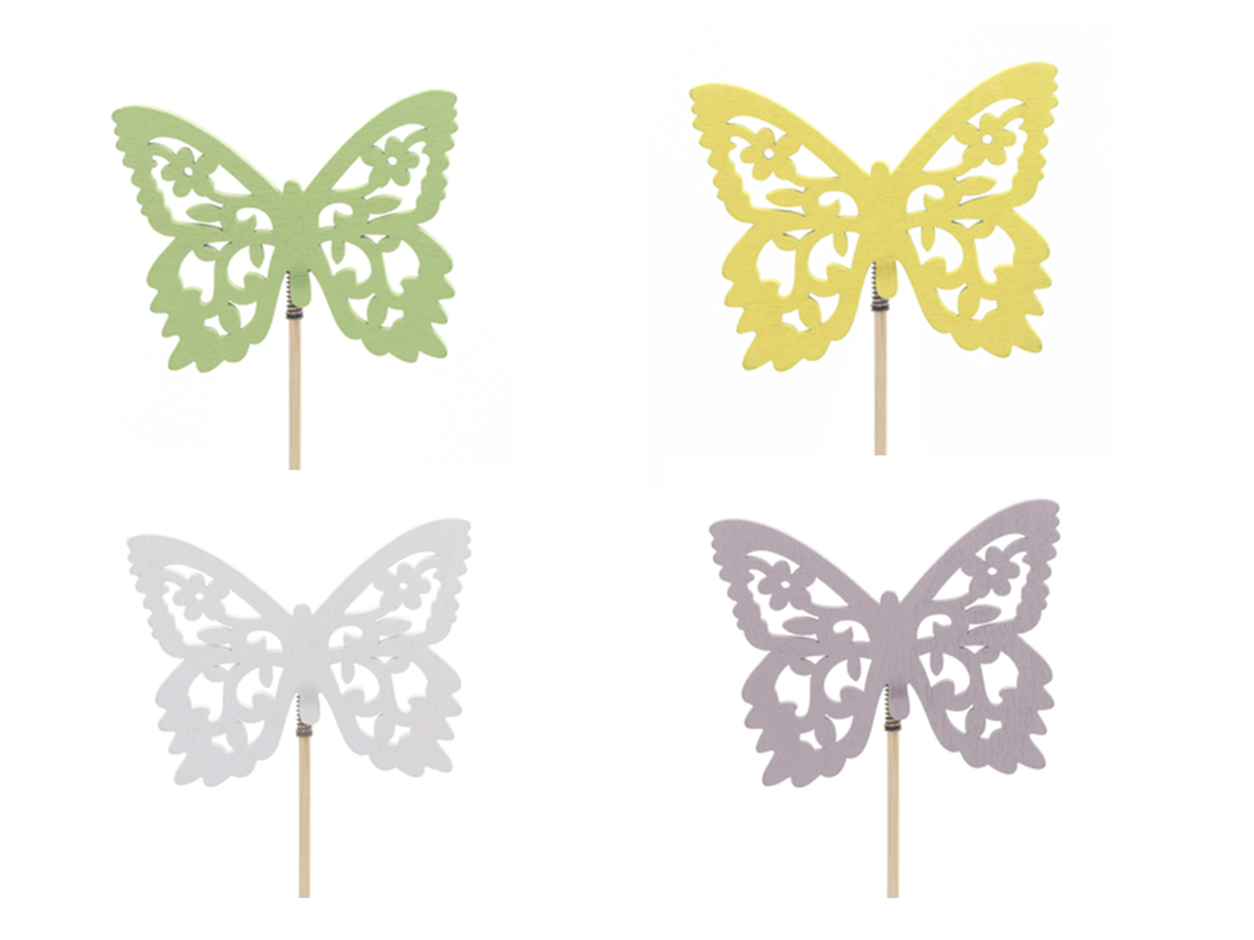 Schmetterling Anna, Packung 30 Stück, rosa, gelb, grün; 7,5 cm, 50 cm Stab 