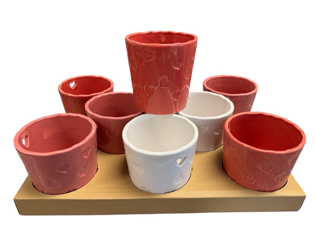 Keramik-Topf Herz rot, weiß, hellrot; 10,2x10,2, H11,2cm